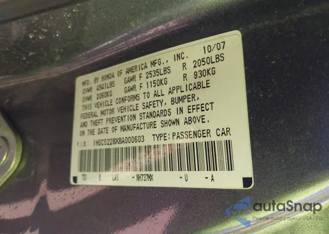 2008 Honda Accord 3.5 Ex-L from USA, damaged, VIN 1HGCS228X8A000603